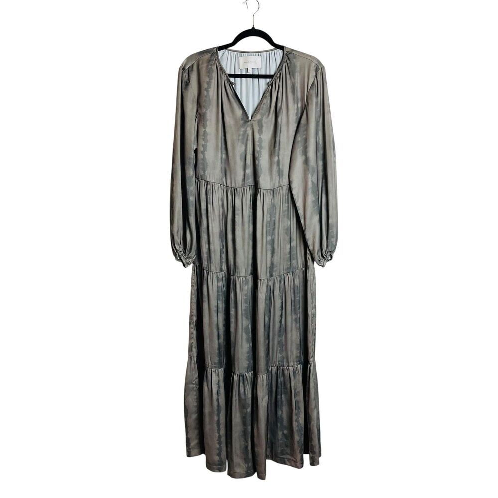 Brochu Walker Dress Womens Small Gray Tiered Long Sleeve Maxi Boho Flowy Soft